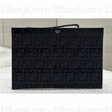 Fendi Medium Flat Pouch Bag FF fabric Black 2024