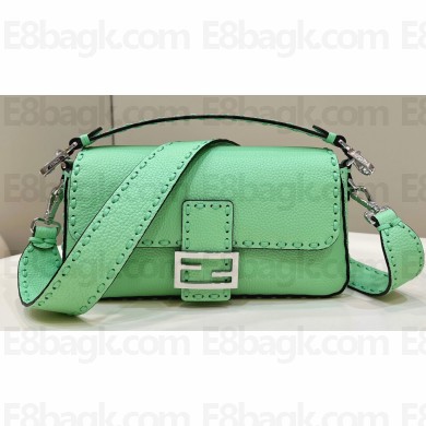 Fendi Medium Baguette Bag Green Selleria with oversize topstitching 2024