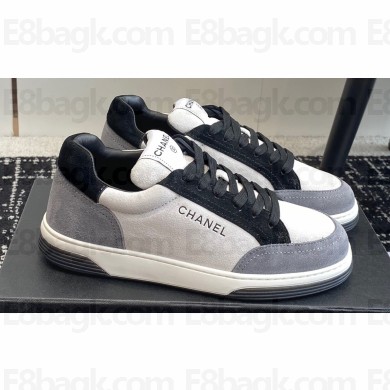 Chanel Suede Leather Logo Sneakers White/Gray 2024