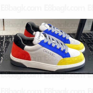 Chanel Suede Leather Logo Sneakers Gray/Blue/Red 2024