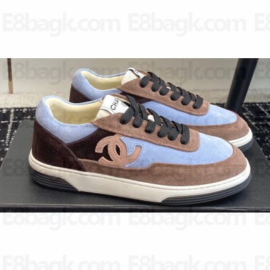 Chanel Suede Leather Logo Sneakers Camel/Blue 2024