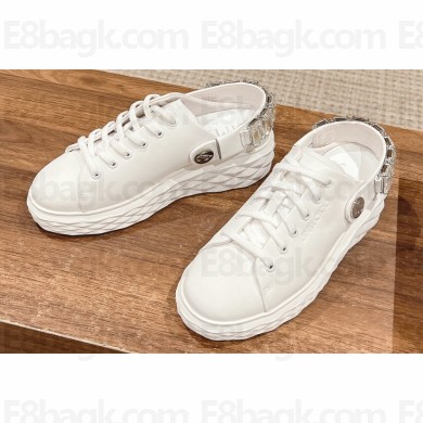 Jimmy Choo Diamond Sling White Nappa Leather Slipper Trainers with Crystal Strap 2024 