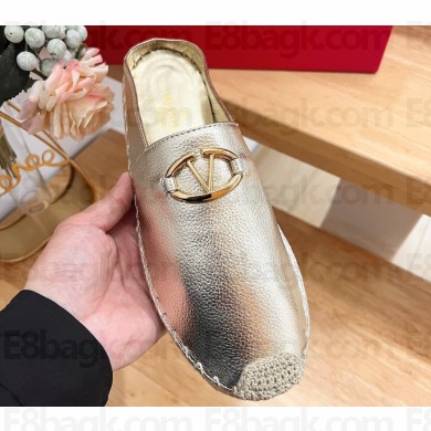 Valentino The Bold Edition Vlogo Grainy Calfskin Espadrilles Mules Metallic Gold 2024