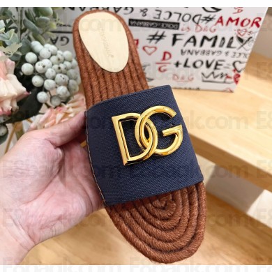 Dolce & Gabbana Canvas espadrille sliders Blue with DG logo 2024