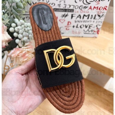 Dolce & Gabbana Canvas espadrille sliders Black with DG logo 2024