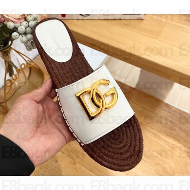Dolce & Gabbana Nappa leather espadrille sliders White with DG logo 2024