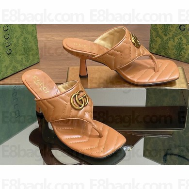 Gucci Heel 5.5cm Women's Double G thong slide sandals 776995 Brown 2024