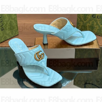 Gucci Heel 5.5cm Women's Double G thong slide sandals 776995 Light Blue 2024
