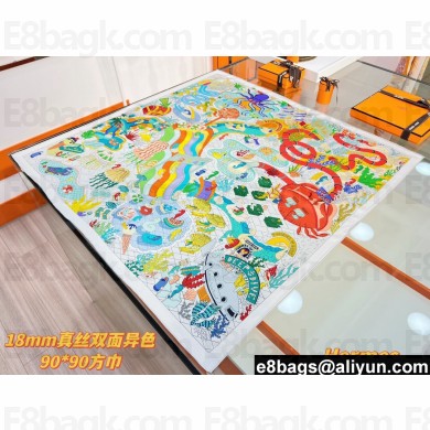 Hermes scarf 90x90cm in silk twill Top Quality 126 2024