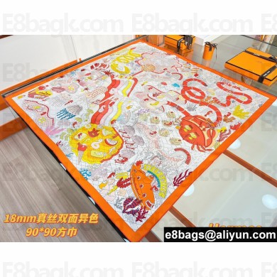 Hermes scarf 90x90cm in silk twill Top Quality 127 2024