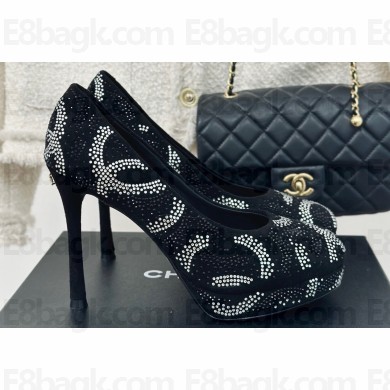 Chanel Heel 10.5cm Platform 2cm Pumps Black/Crystals CC Logo 2024