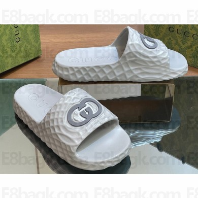 Gucci Women/Men Interlocking G slide sandals 770801 in textured rubber Gray 2024