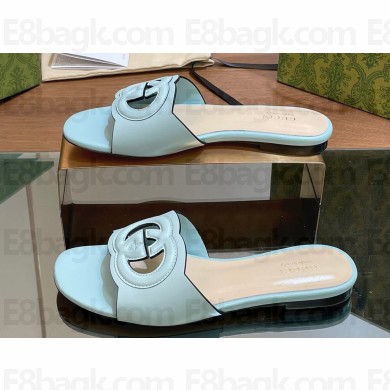 Gucci Women's Interlocking G cut-out slide sandals 694451 Light Blue 2024