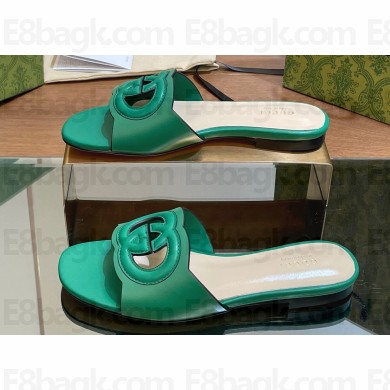 Gucci Women's Interlocking G cut-out slide sandals 694451 Green 2024
