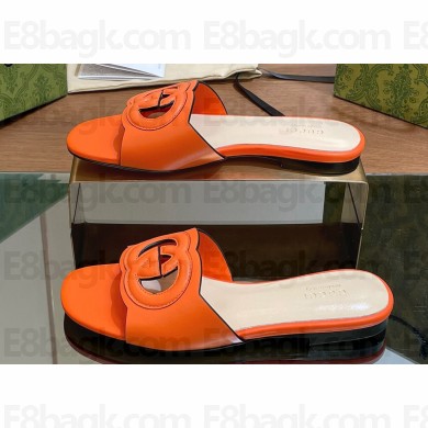 Gucci Women's Interlocking G cut-out slide sandals 694451 Orange 2024