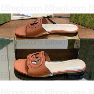 Gucci Women's Interlocking G cut-out slide sandals 694451 Brown 2024