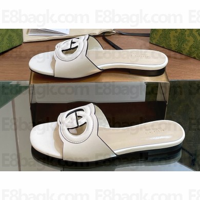 Gucci Women's Interlocking G cut-out slide sandals 694451 White 2024