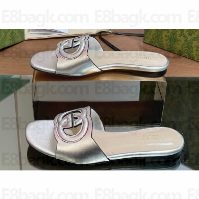 Gucci Women's Interlocking G cut-out slide sandals 694451 Silver 2024