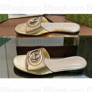 Gucci Women's Interlocking G cut-out slide sandals 694451 Gold 2024