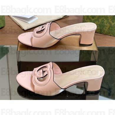 Gucci Heel 5.5cm Women's Interlocking G cut-out slide sandals 782413 Light Pink 2024