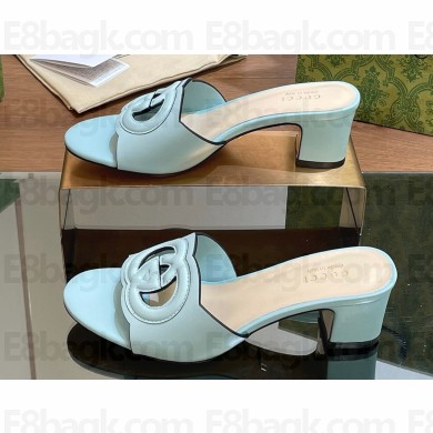Gucci Heel 5.5cm Women's Interlocking G cut-out slide sandals 782413 Light Blue 2024