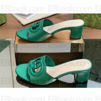 Gucci Heel 5.5cm Women's Interlocking G cut-out slide sandals 782413 Green 2024