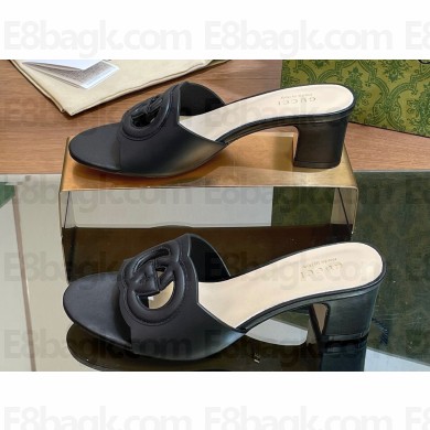Gucci Heel 5.5cm Women's Interlocking G cut-out slide sandals 782413 Black 2024