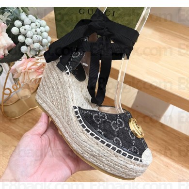 Gucci Women's GG matelassé platform espadrille 621240 GG Denim Black 2024