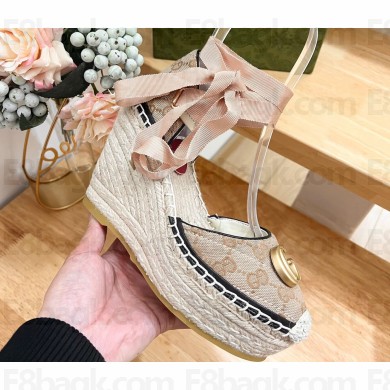 Gucci Women's GG matelassé platform espadrille 621240 GG canvas Beige/Black 2024