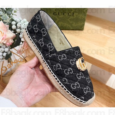 Gucci Women's GG matelassé espadrille 621239 GG Denim Black 2024