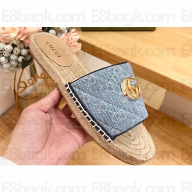 Gucci Women's GG matelassé espadrille sandals 620120 GG Denim Light Blue 2024