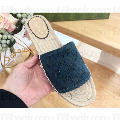 Gucci Women's slide espadrille with GG crystals 772146 in Denim Blue 2024