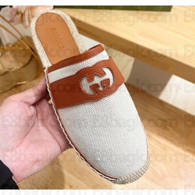 Gucci Women/Men Interlocking G slide espadrille 777366 in Canvas White 2024