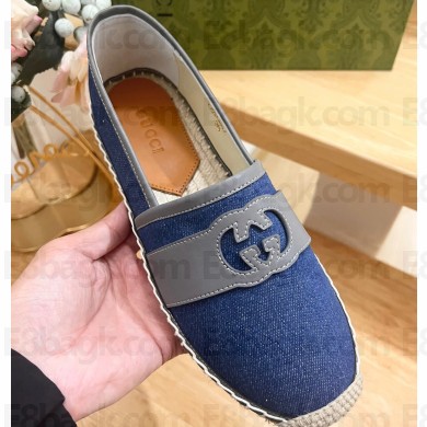 Gucci Women/Men Interlocking G espadrille 777365 in Canvas Blue 2024