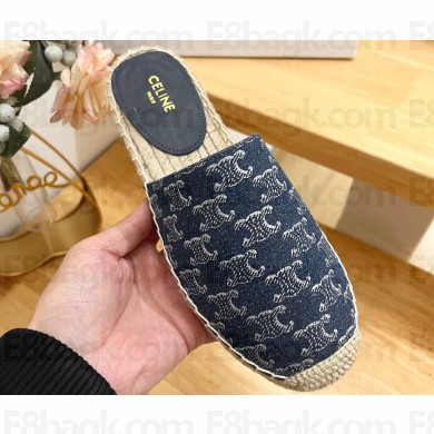 Celine Les Espadrilles Mules In Triomphe Stamped Denim Blue 2024