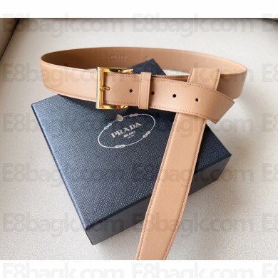 Prada Width 3.4cm Leather Reversible Belt Apricot/Gold 2024