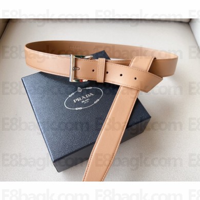 Prada Width 3.4cm Leather Reversible Belt Apricot/Silver 2024