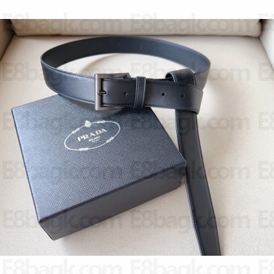 Prada Width 3.4cm Leather Reversible Belt Black 2024