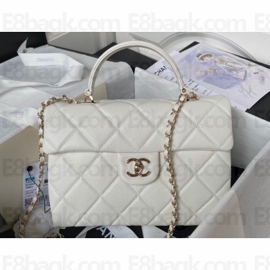 Chanel Grained Calfskin & Gold-Tone Metal Flap Bag with Top Handle AS4712 White 2024