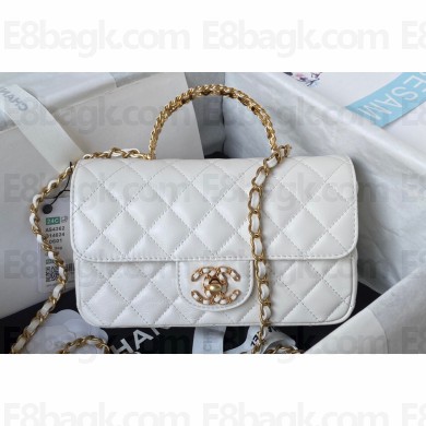 Chanel Lambskin, Strass & Gold-Tone Metal Small Flap Bag with Top Handle AS4362 White 2024