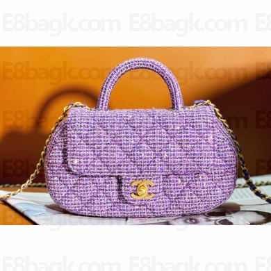 Chanel Tweed & Gold-Tone Metal Bag with Top Handle AS4569 Purple 2024