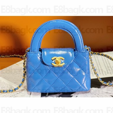 Chanel Shiny Aged Calfskin & Gold-Tone Metal Clutch with Chain Bag AP3435 Blue 2024