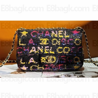 Chanel Sequins & Gold Tone Metal Small Flap Bag AS4561 Black, Yellow, Pink & Blue 2024
