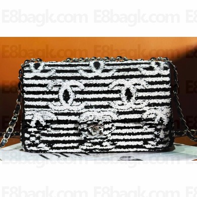 Chanel Sequins & Silver-Tone Metal Small Flap Bag AS4561 Black & White 2024