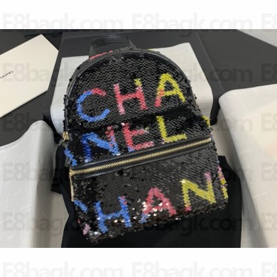 Chanel Sequins & Silver-Tone Metal Mini Backpack Bag AS4662 Black, Yellow, Pink & Blue 2024