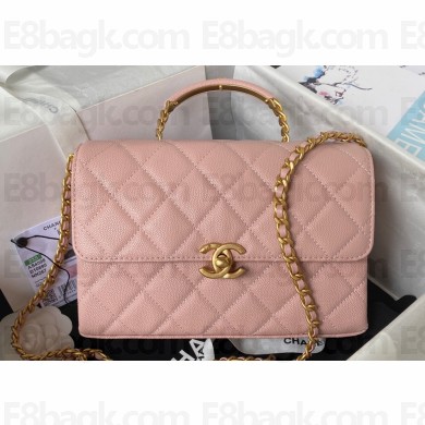 Chanel Grained Calfskin & Gold-Tone Metal Small Flap Bag with Top Handle AS4008 Pink 2024