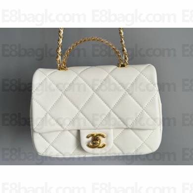 Chanel Lambskin, Resin & Gold-Tone Metal Small Flap Bag with Top Handle AS4848 White 2024