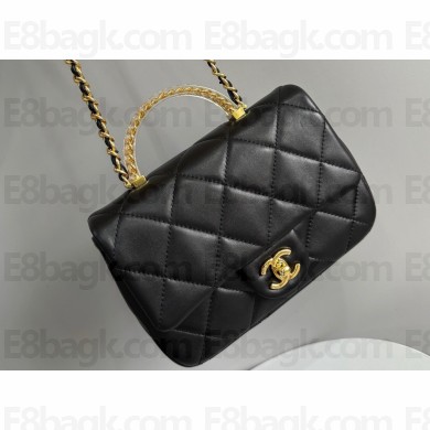 Chanel Lambskin, Resin & Gold-Tone Metal Small Flap Bag with Top Handle AS4848 Black 2024