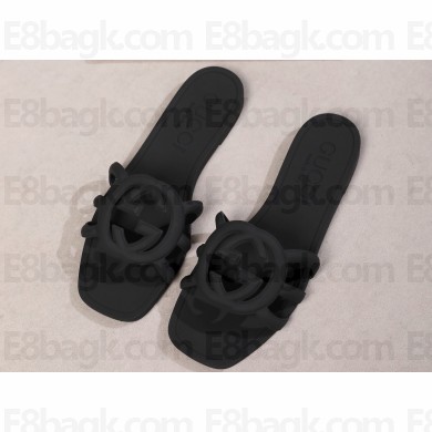 Gucci Women's Interlocking G slide sandals 780307 in Rubber Black 2024
