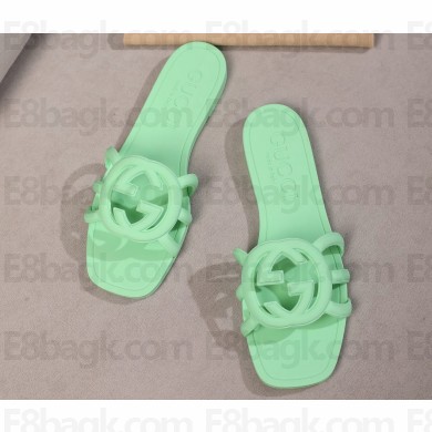 Gucci Women's Interlocking G slide sandals 780307 in Rubber Green 2024